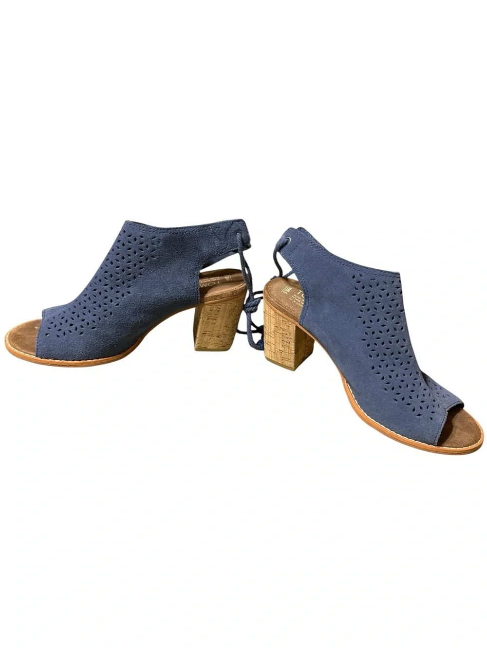 TOMS Elba Suede Blue Lace-Up Back Peep-Toe Heeled Sandals/Ankle Booties US 6.5